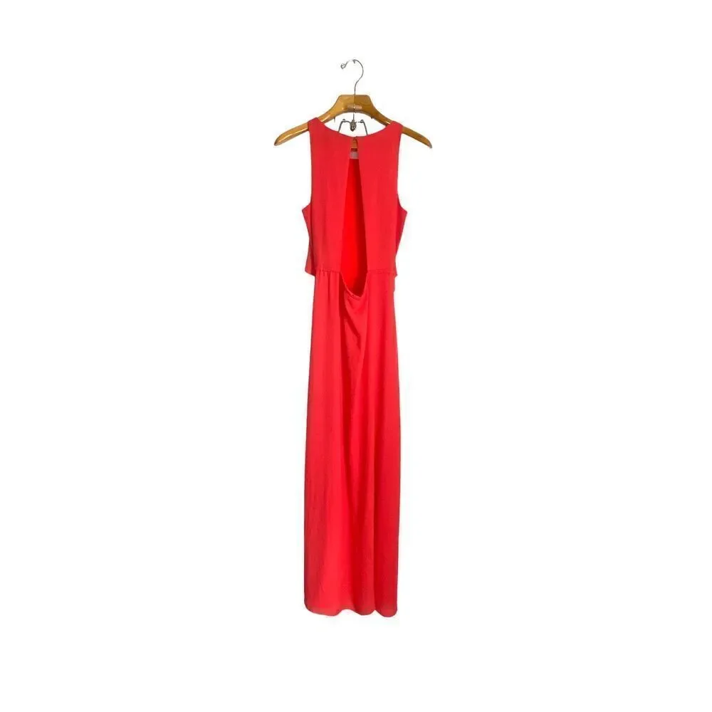 BCBG MaxAzria Orange Chiffon Open Back Maxi Dress Gown Size S Tie Waist